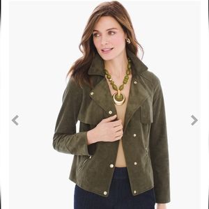CHICOS FAUX SUEDE SIZE M OLIVE JACKET OR TOP